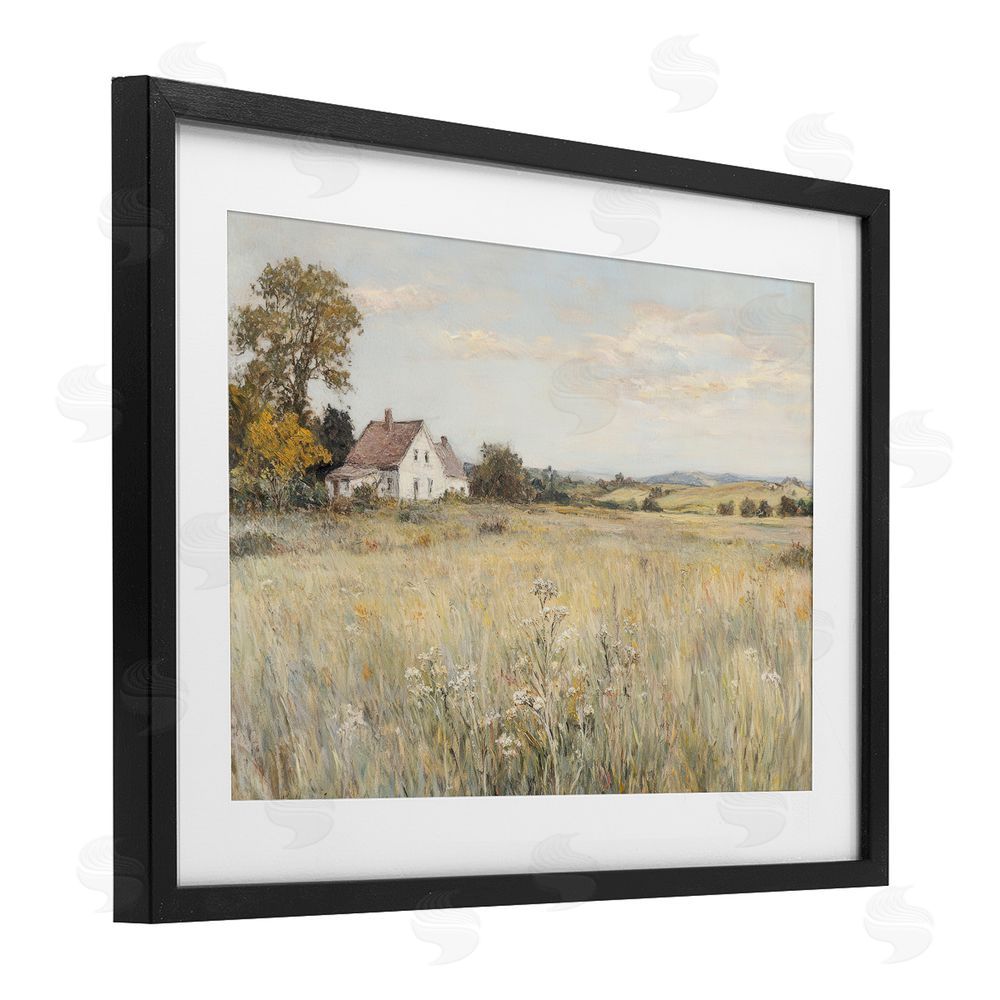 Petal Prints Design Country Living Farm House Black Framed Print Under Glass with White Mat Wall Art