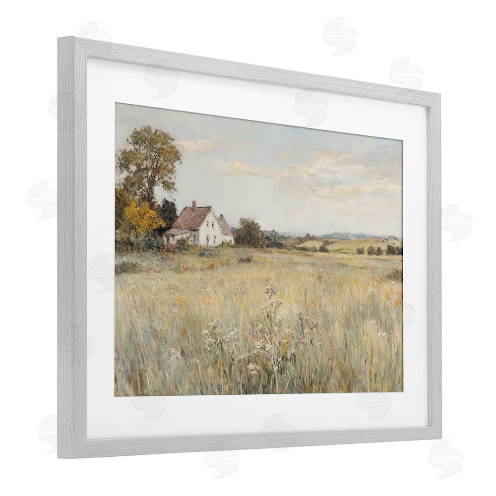 Petal Prints Design Country Living Farm House Gray Framed Print Under Glass with White Mat Wall Art