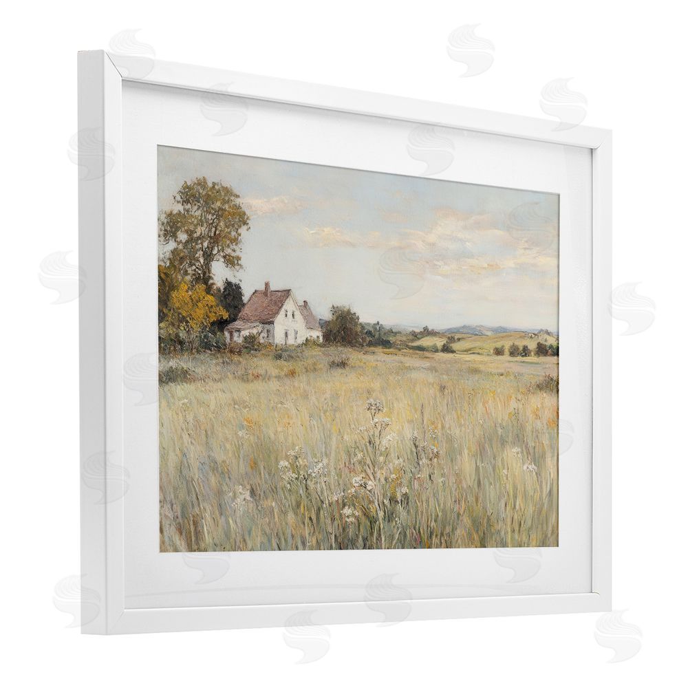 Petal Prints Design Country Living Farm House White Framed Print Under Glass with Mat Wall Art