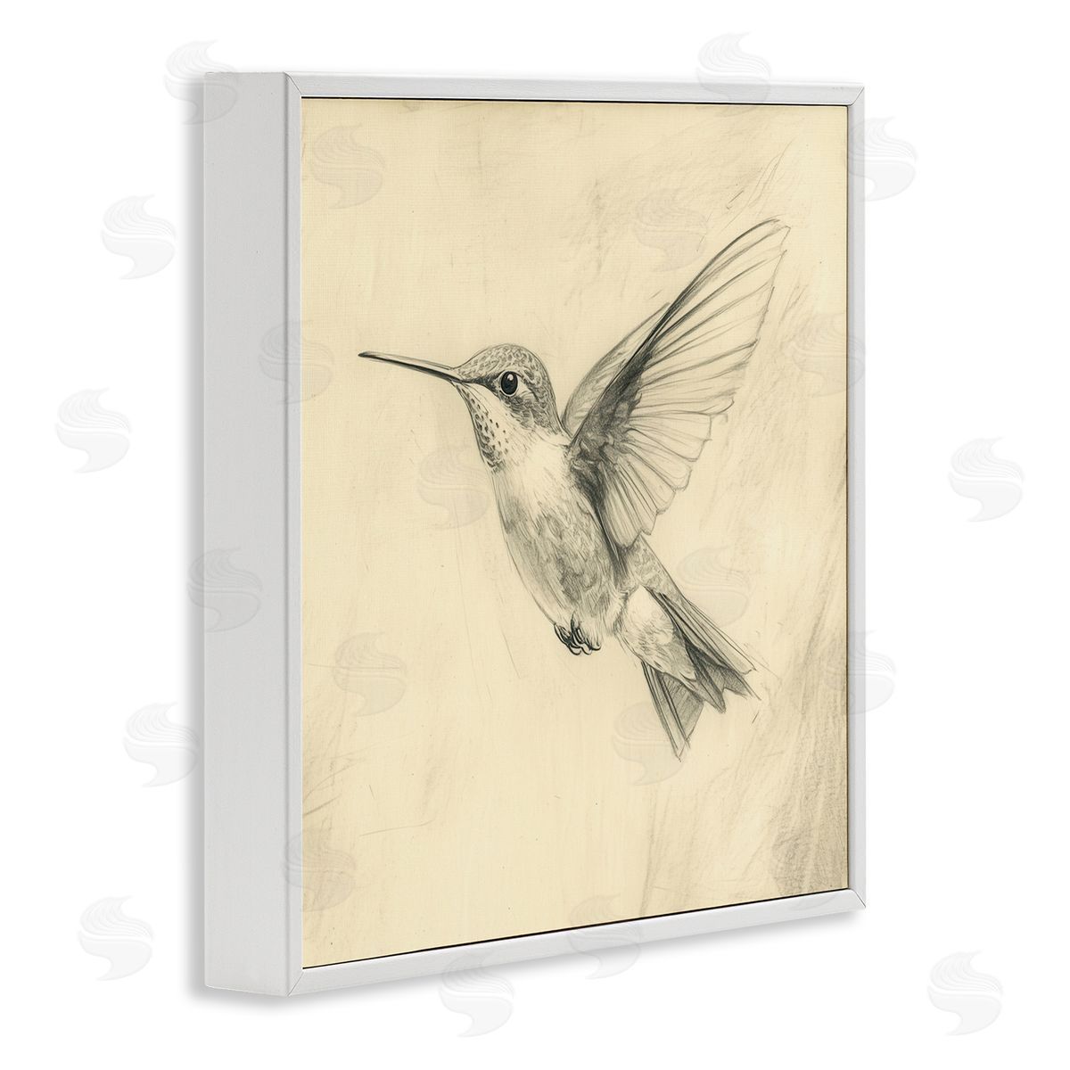 Petal Prints Design Vintage Hummingbird Sketch White Framed Giclee Wall Art Print