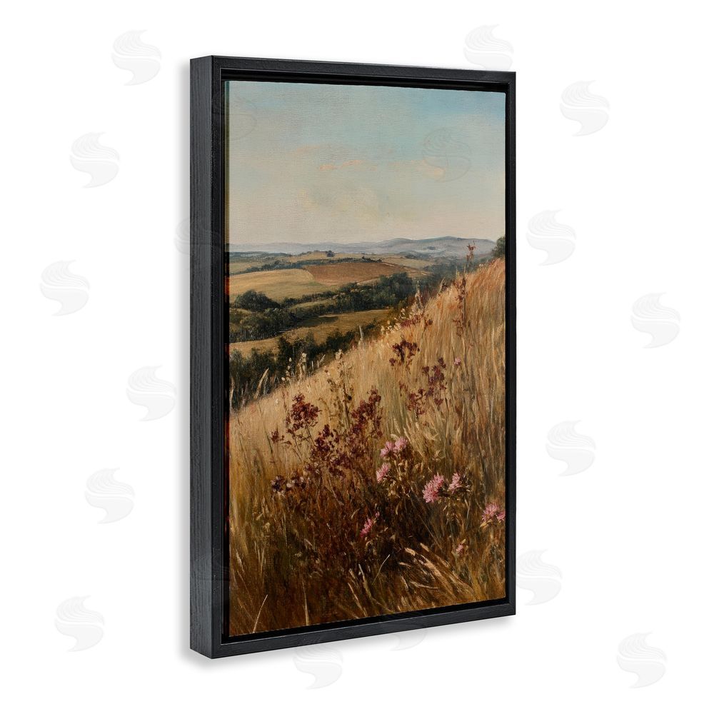 Petal Prints Design Simplistic Places Countryside Hill Black Floating Frame Canvas Wall Art Print