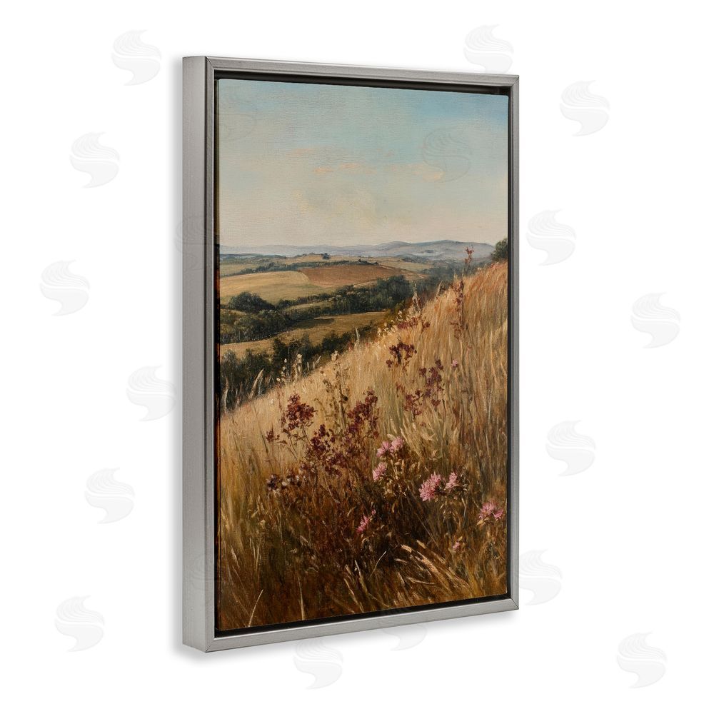 Petal Prints Design Simplistic Places Countryside Hill Gray Floating Frame Canvas Wall Art Print