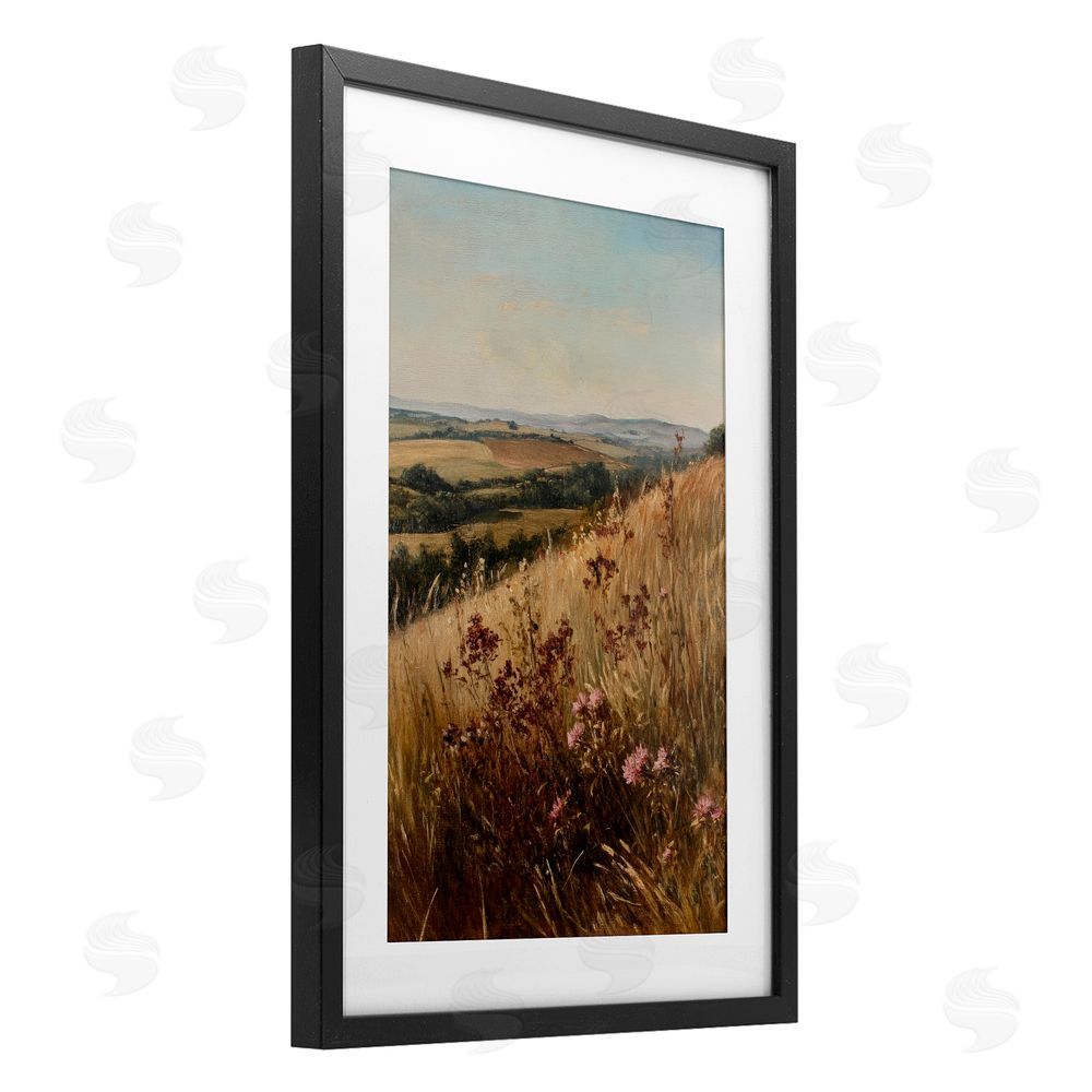 Petal Prints Design Simplistic Places Countryside Hill Black Framed Print Under Glass with White Mat Wall Art