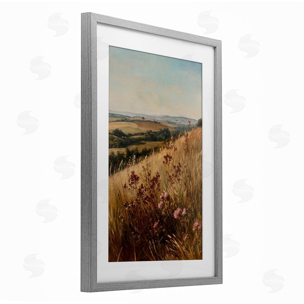 Petal Prints Design Simplistic Places Countryside Hill Gray Framed Print Under Glass with White Mat Wall Art