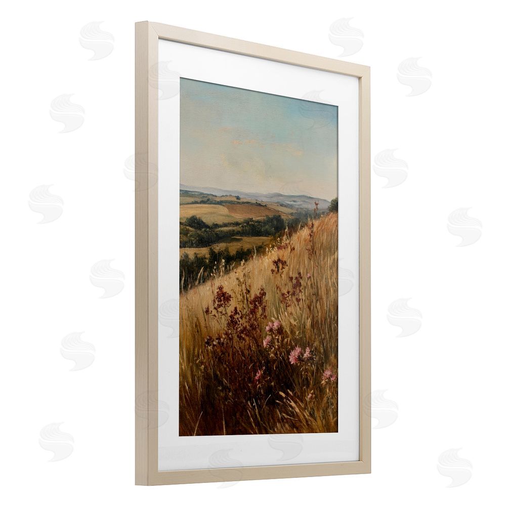 Petal Prints Design Simplistic Places Countryside Hill Birch Framed Print Under Glass with White Mat Wall Art