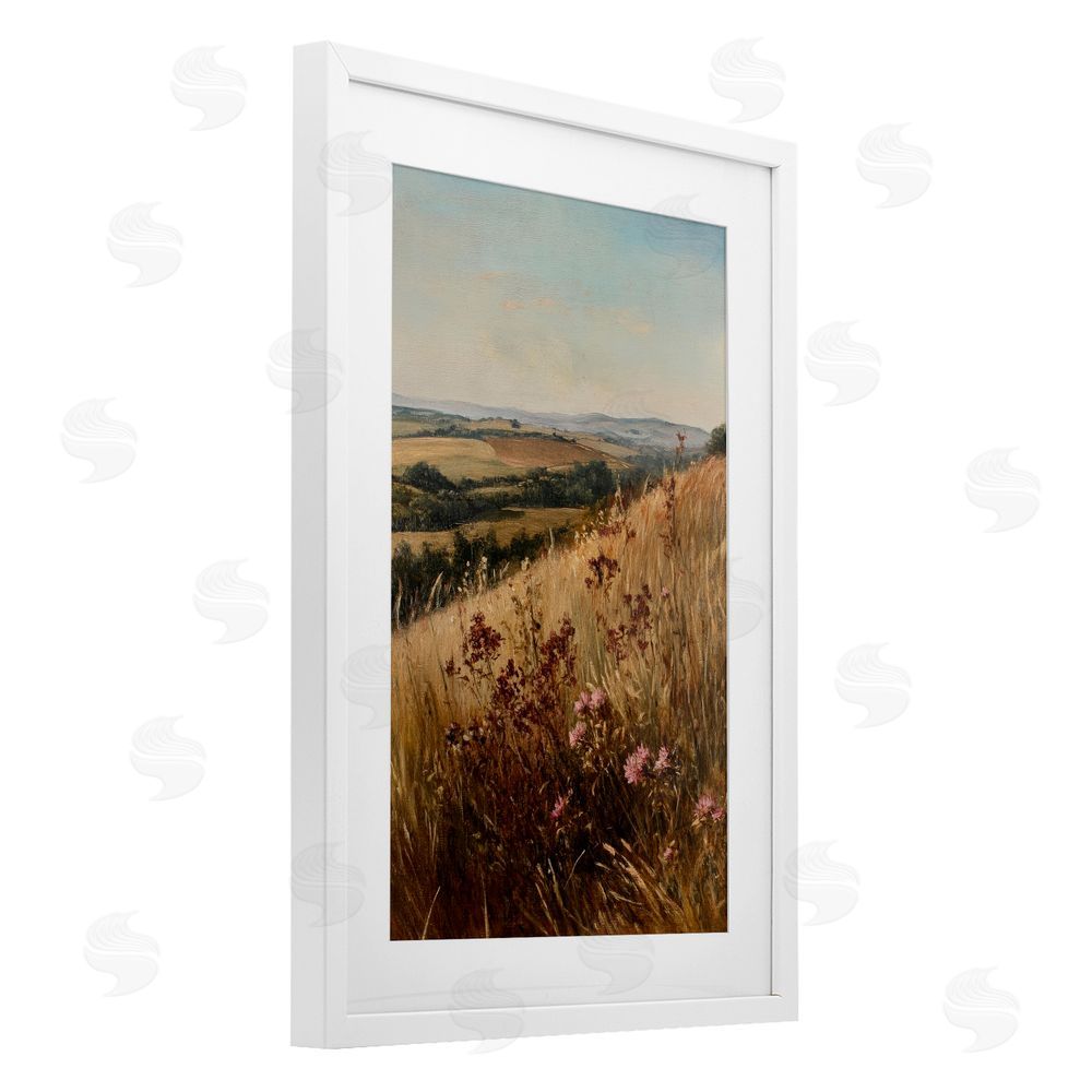 Petal Prints Design Simplistic Places Countryside Hill White Framed Print Under Glass with Mat Wall Art