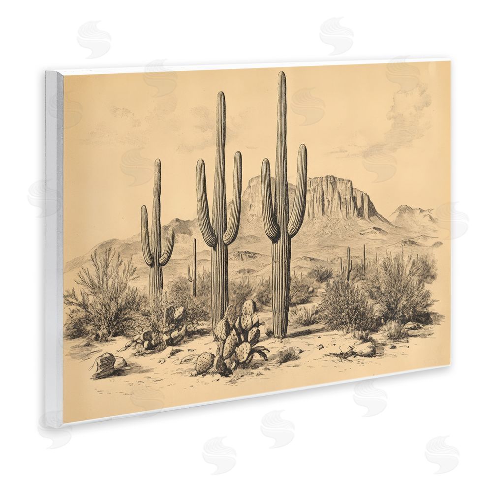 Petal Prints Design Cactus Desert Vintage Landscape Wall Plaque Art Print
