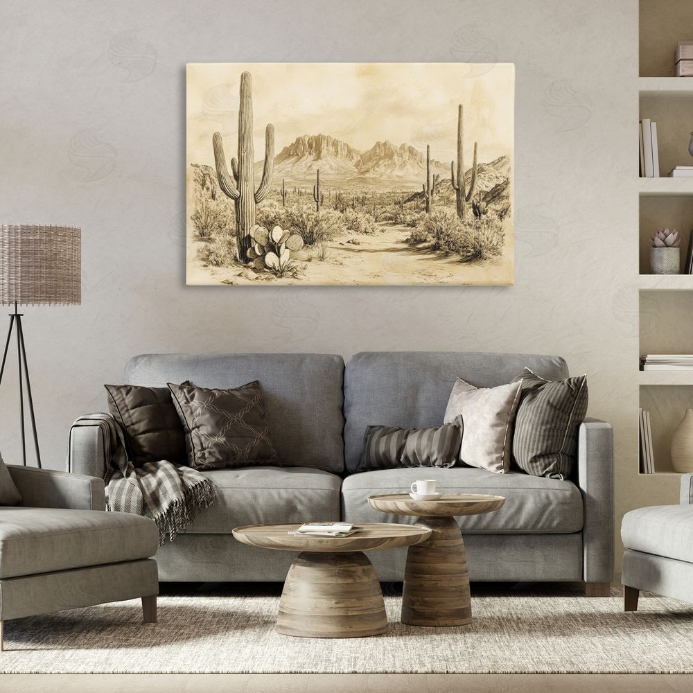Petal Prints Design Cactus Road Vintage Desert Canvas Art on Wall