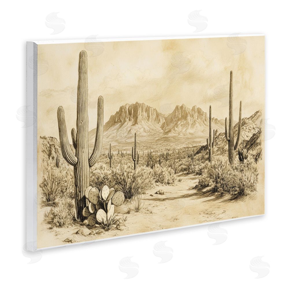 Petal Prints Design Cactus Road Vintage Desert Wall Plaque Art Print