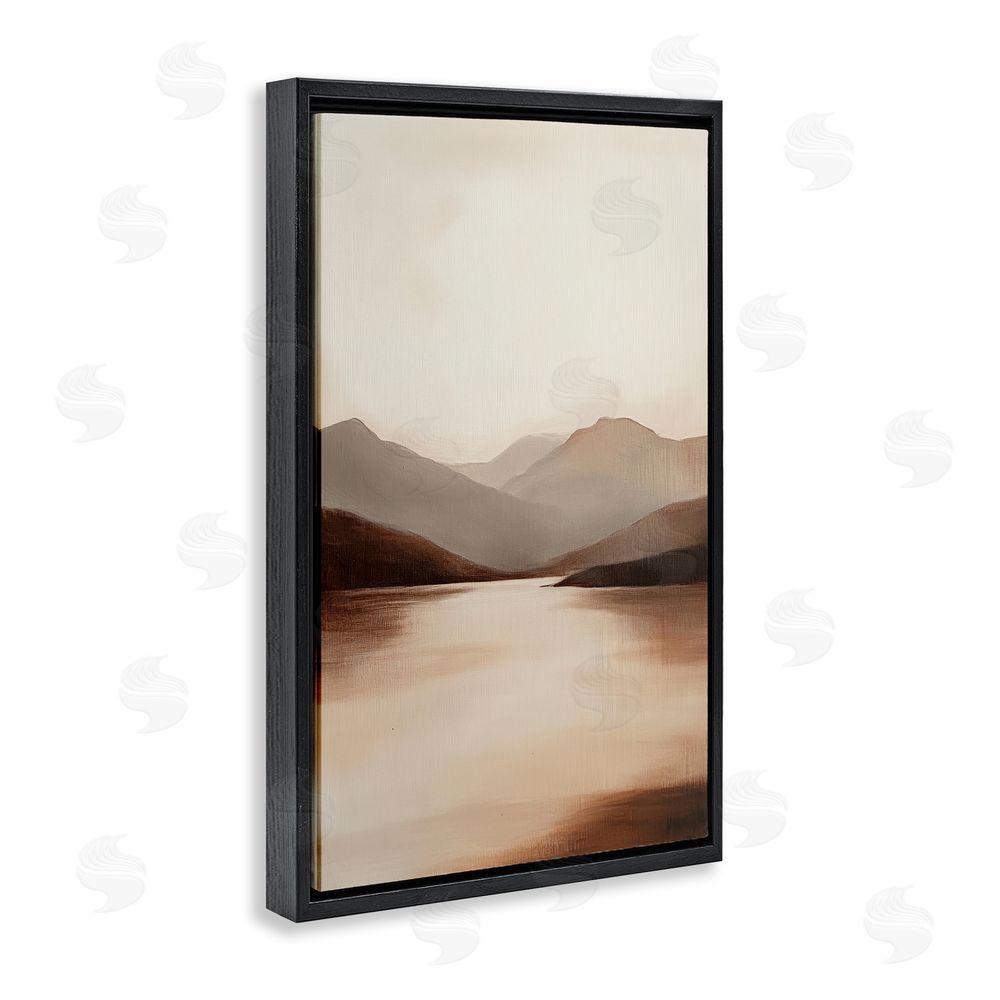 Petal Prints Design Calming Mountains Brown Landscape Black Floating Frame Canvas Wall Art Print