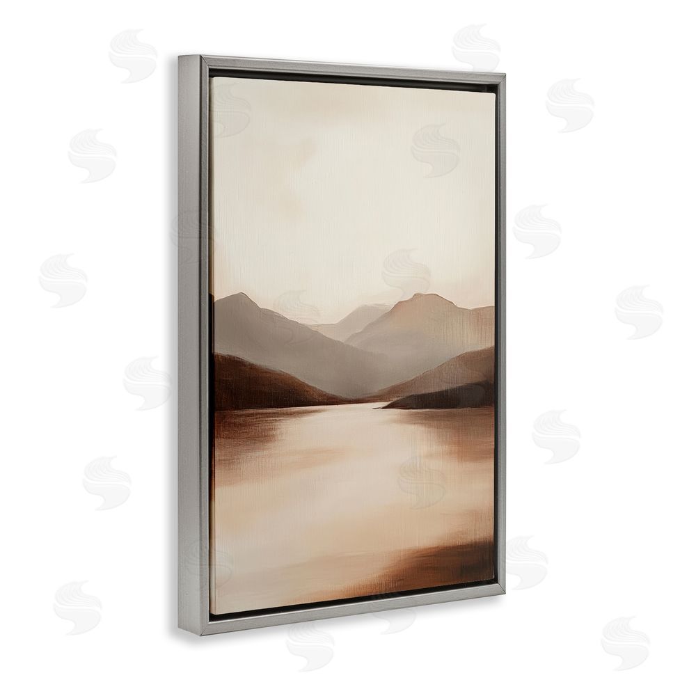Petal Prints Design Calming Mountains Brown Landscape Gray Floating Frame Canvas Wall Art Print