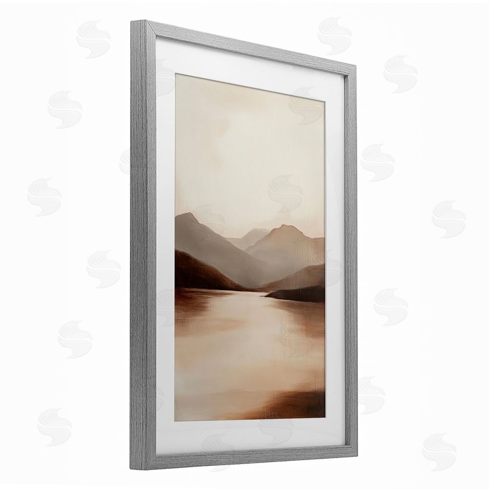 Petal Prints Design Calming Mountains Brown Landscape Gray Framed Print Under Glass with White Mat Wall Art