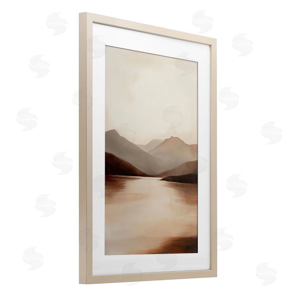 Petal Prints Design Calming Mountains Brown Landscape Birch Framed Print Under Glass with White Mat Wall Art
