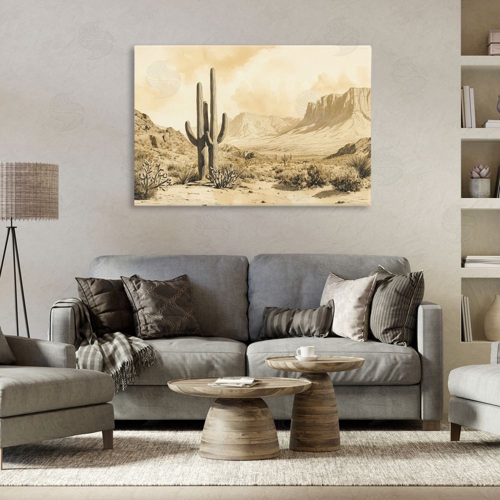 Petal Prints Design Desert Landscape Sepia Cacti Canvas Art on Wall