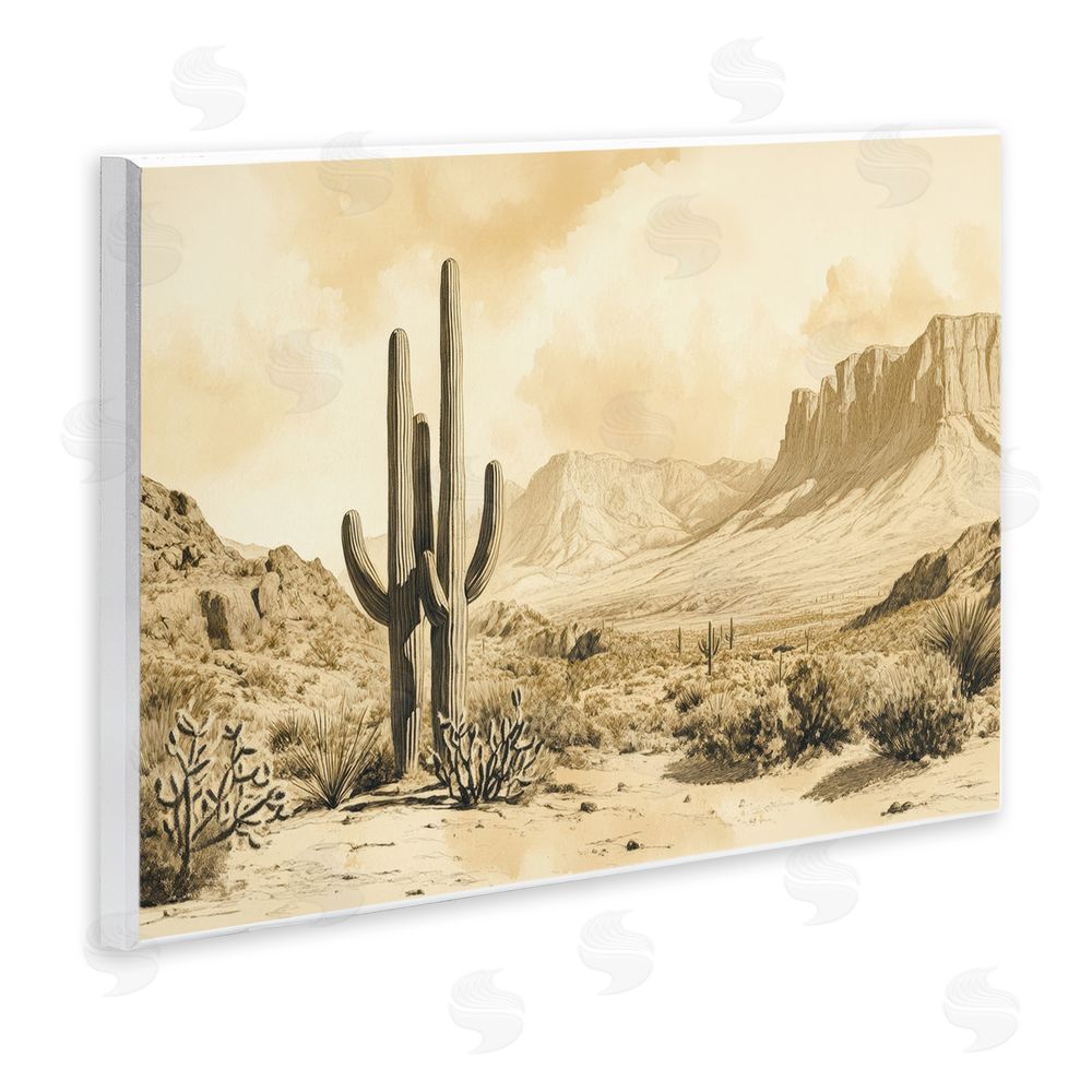 Petal Prints Design Desert Landscape Sepia Cacti Wall Plaque Art Print