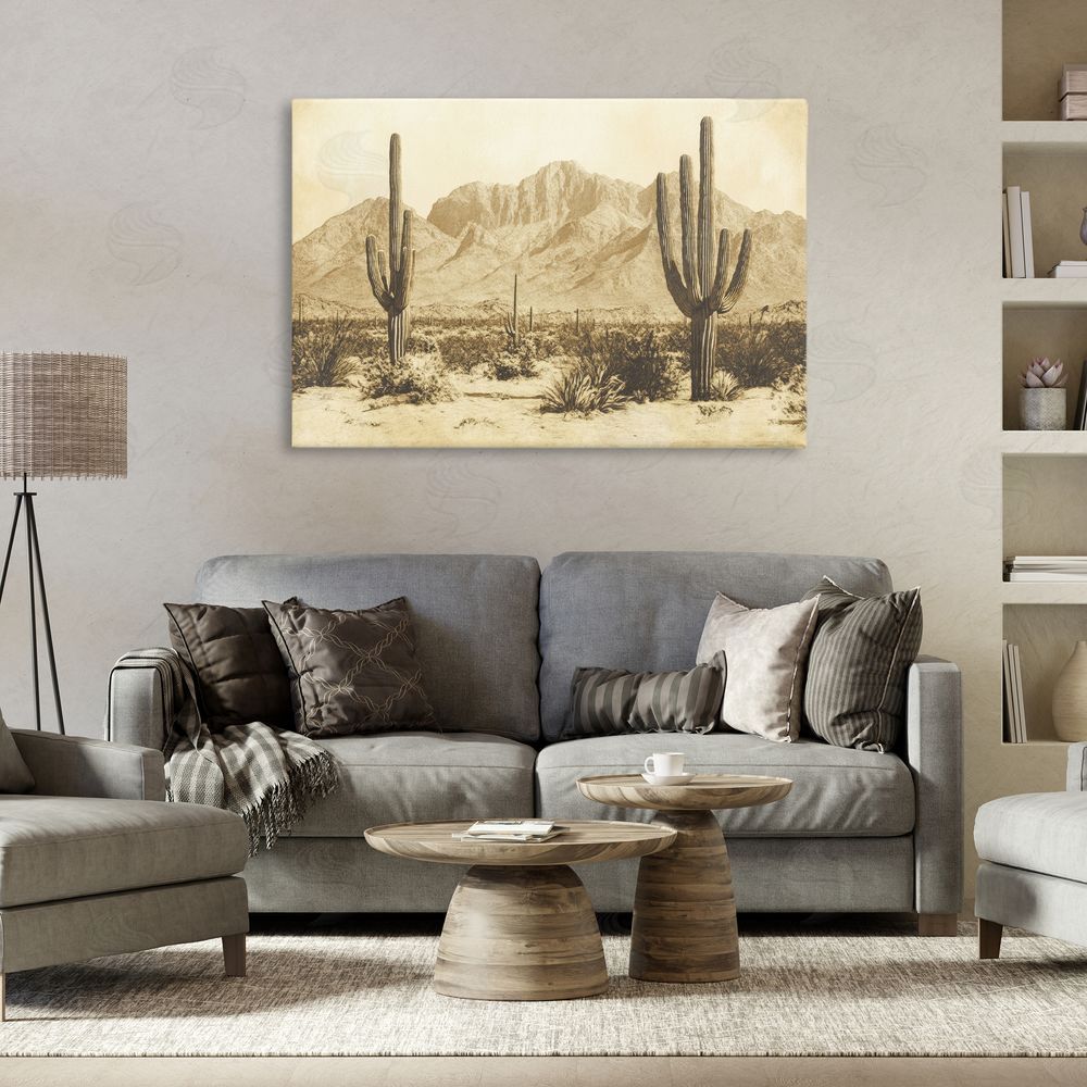Petal Prints Design Desert Landscape Vintage Sepia Canvas Art on Wall