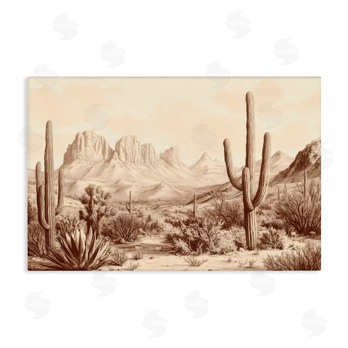Petal Prints Design Desert Landscape Vintage Cacti Canvas Wall Art Print
