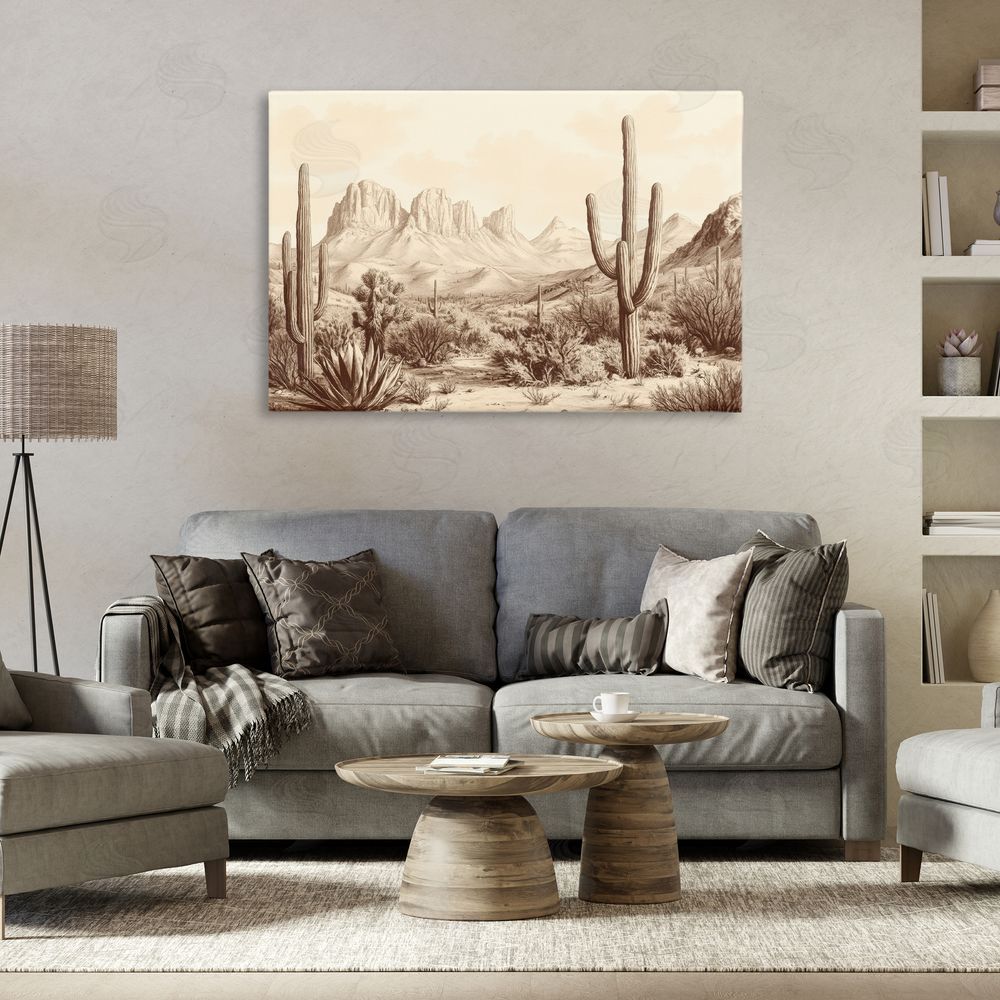 Petal Prints Design Desert Landscape Vintage Cacti Canvas Art on Wall