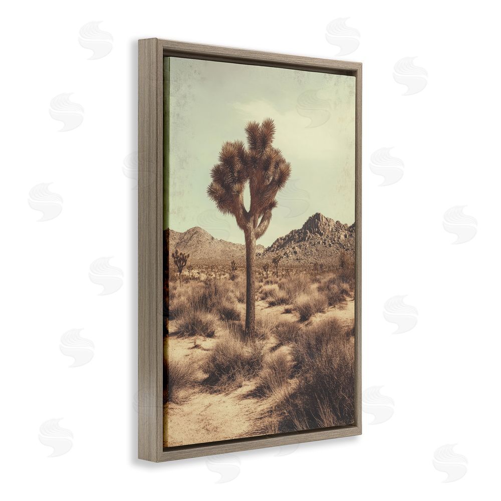 Petal Prints Design Lone Tree in Desert Brown Floating Frame Canvas Wall Art Print