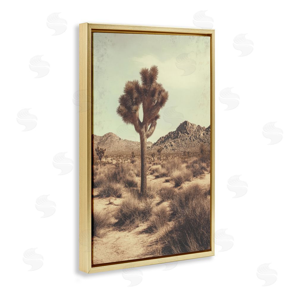 Petal Prints Design Lone Tree in Desert Gold Floating Frame Canvas Wall Art Print
