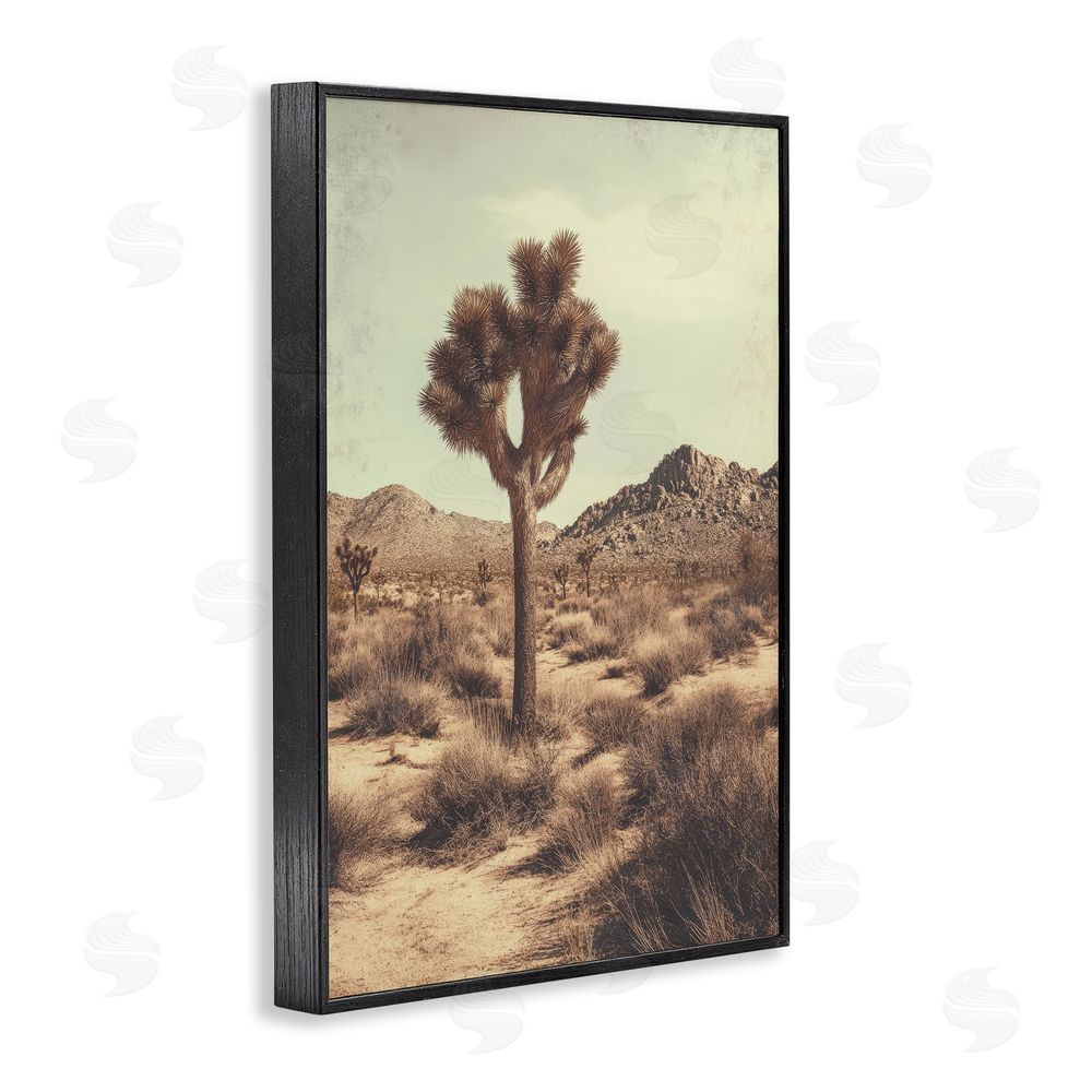 Petal Prints Design Lone Tree in Desert Black Framed Giclee Wall Art Print