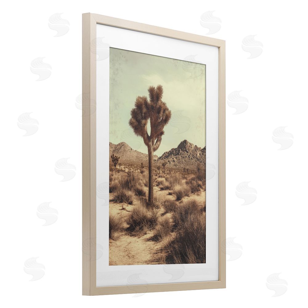 Petal Prints Design Lone Tree in Desert Birch Framed Print Under Glass with White Mat Wall Art