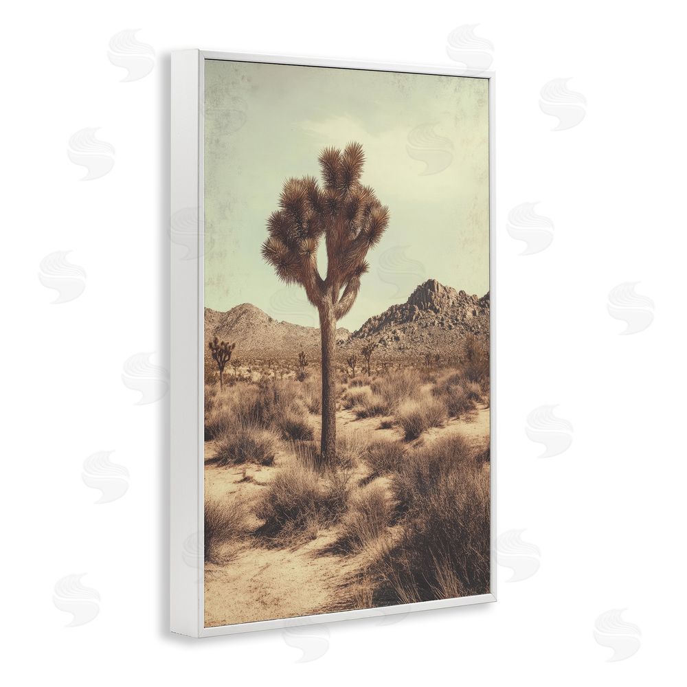 Petal Prints Design Lone Tree in Desert White Framed Giclee Wall Art Print
