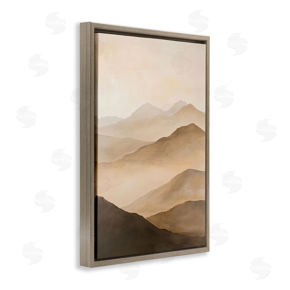 Petal Prints Design Moody Mountains Foggy Landscape Brown Floating Frame Canvas Wall Art Print
