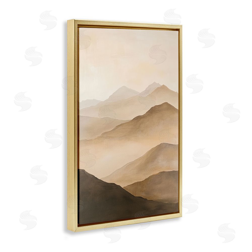 Petal Prints Design Moody Mountains Foggy Landscape Gold Floating Frame Canvas Wall Art Print