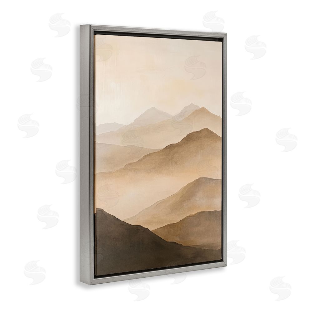 Petal Prints Design Moody Mountains Foggy Landscape Gray Floating Frame Canvas Wall Art Print