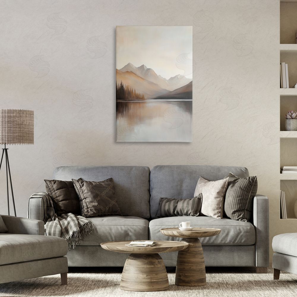 Petal Prints Design Muted Lake Neutral Landscape Canvas Art on Wall