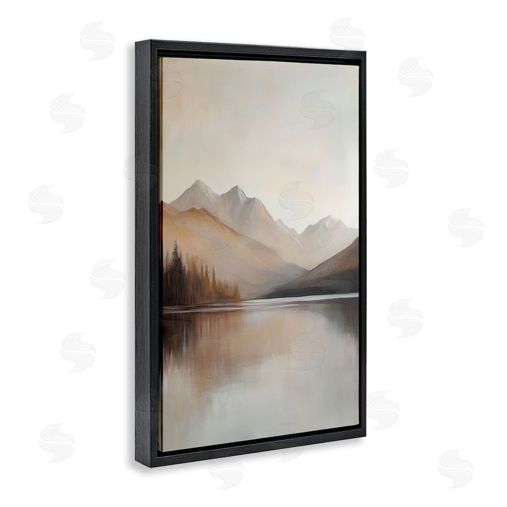 Petal Prints Design Muted Lake Neutral Landscape Black Floating Frame Canvas Wall Art Print
