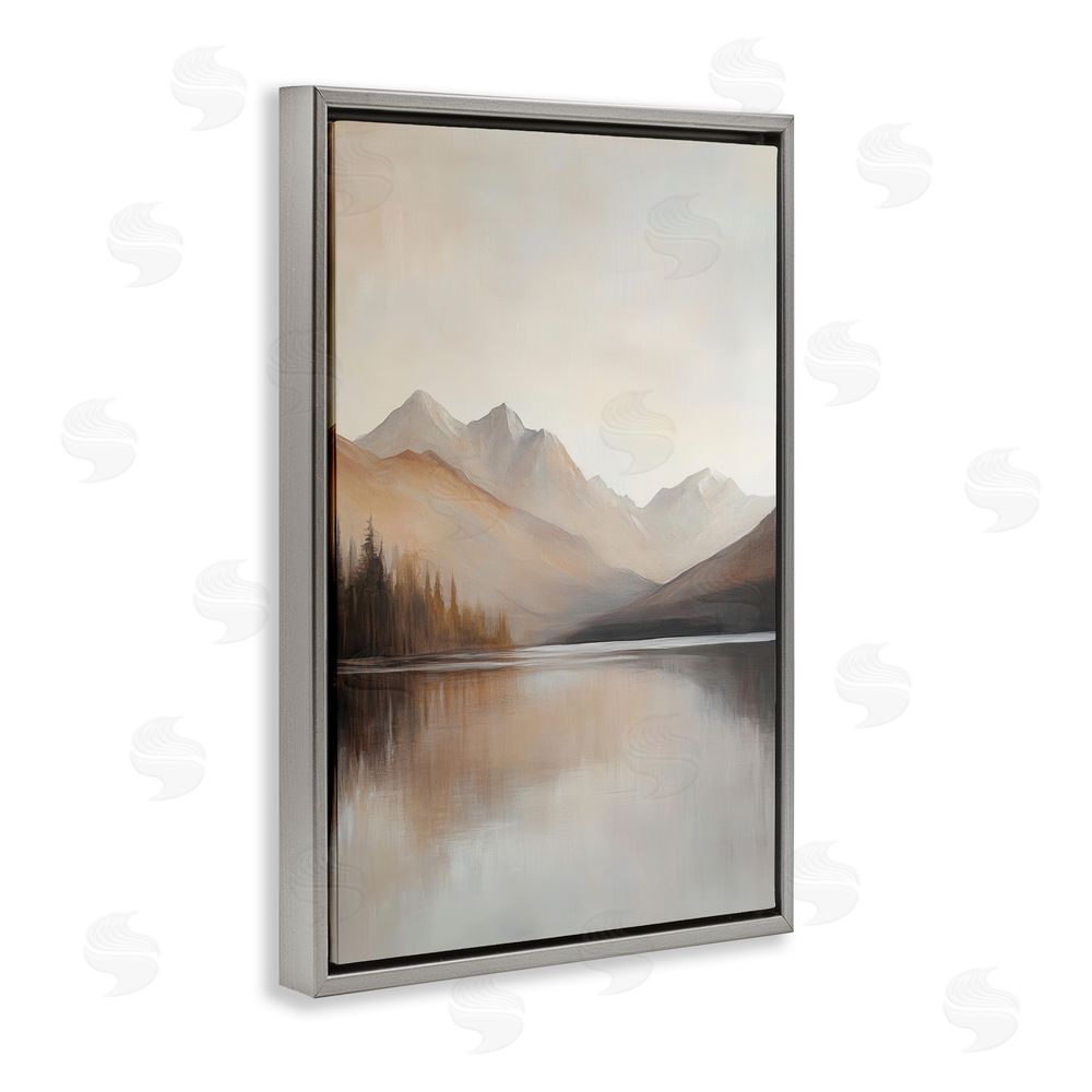 Petal Prints Design Muted Lake Neutral Landscape Gray Floating Frame Canvas Wall Art Print