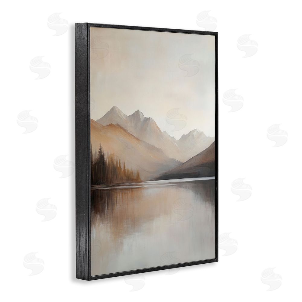 Petal Prints Design Muted Lake Neutral Landscape Black Framed Giclee Wall Art Print