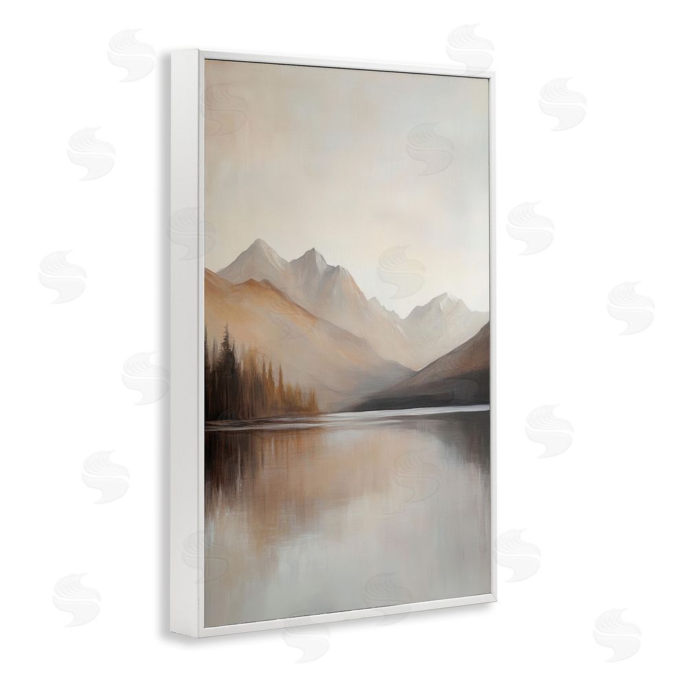Petal Prints Design Muted Lake Neutral Landscape White Framed Giclee Wall Art Print