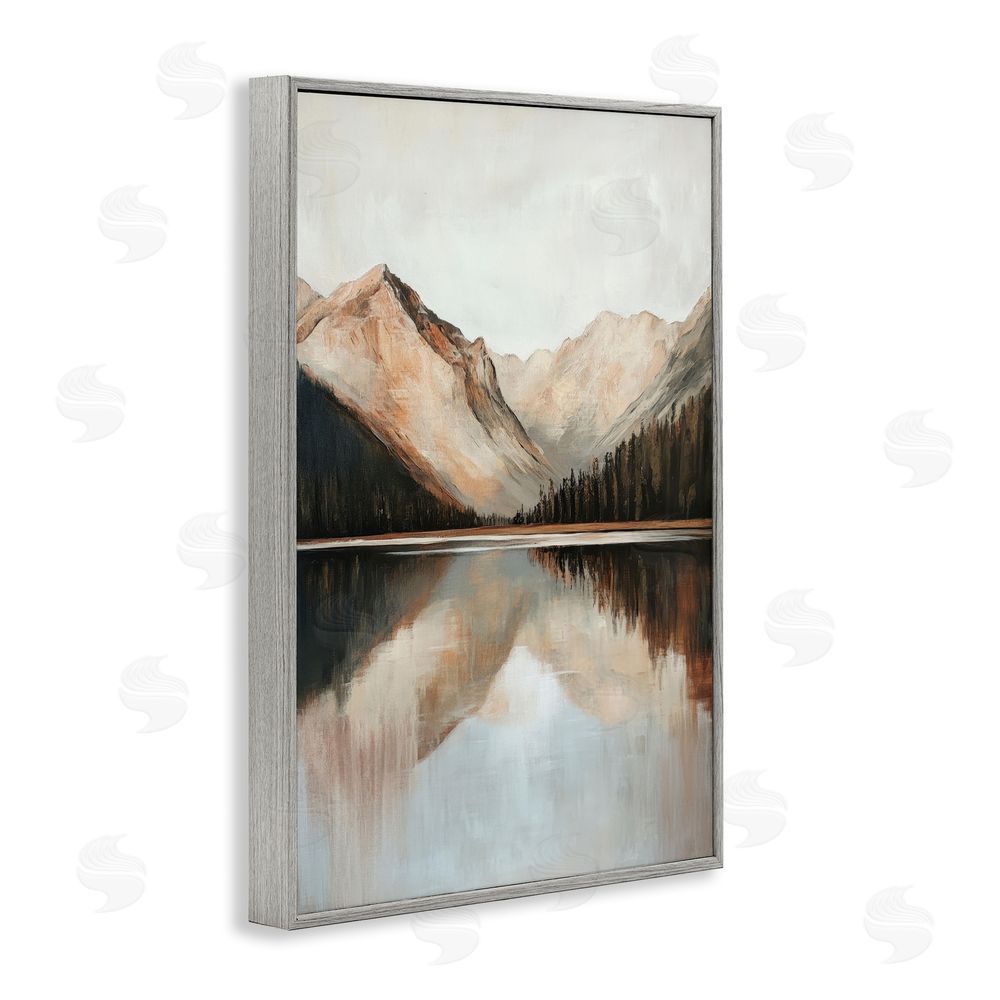 Petal Prints Design Rustic Mountain Reflecting Lake Gray Framed Giclee Wall Art Print