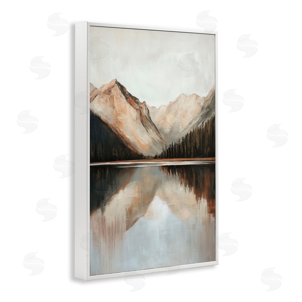 Petal Prints Design Rustic Mountain Reflecting Lake White Framed Giclee Wall Art Print