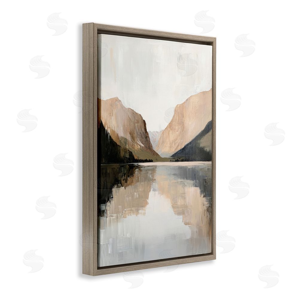 Petal Prints Design Mountains Reflecting Rustic Lake Brown Floating Frame Canvas Wall Art Print