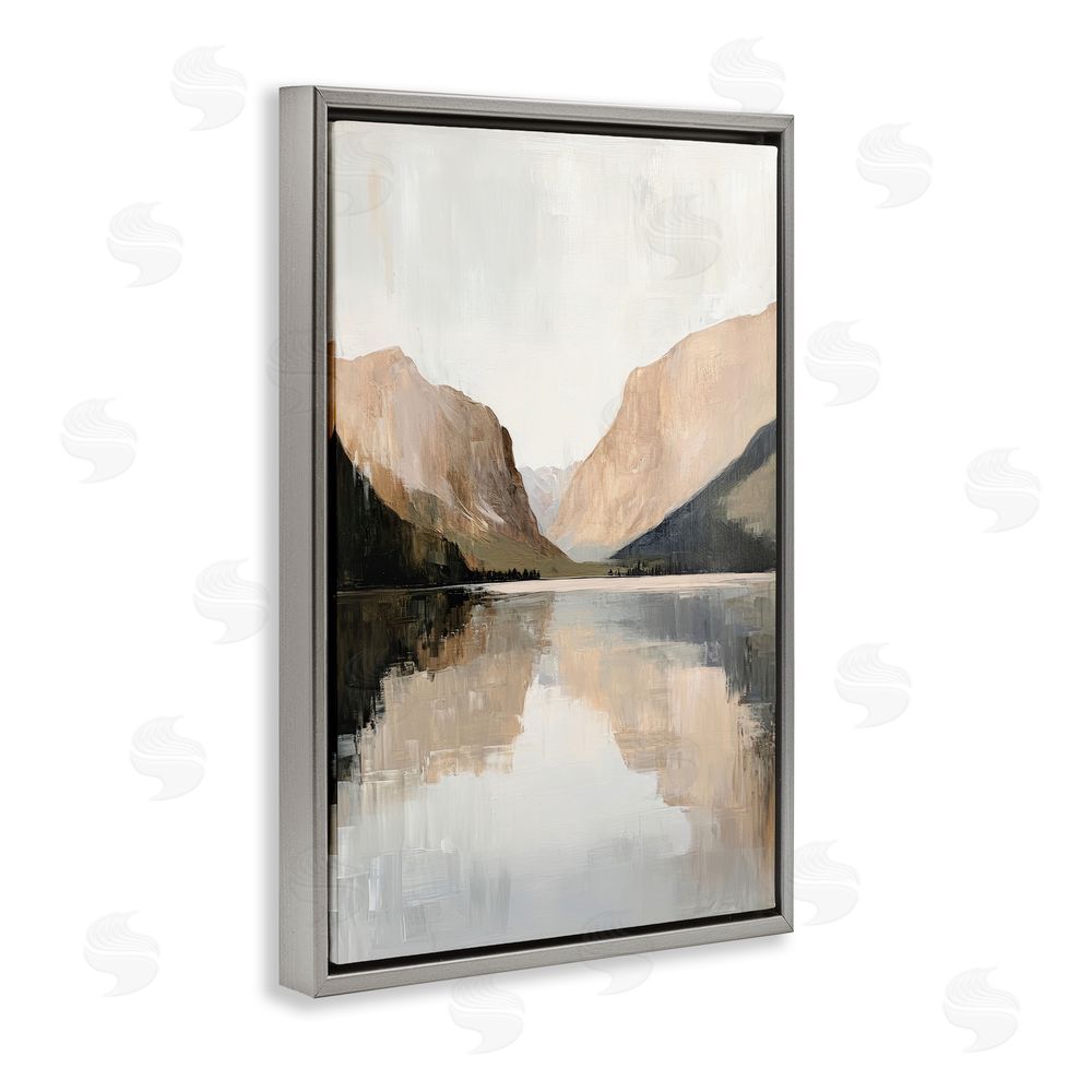 Petal Prints Design Mountains Reflecting Rustic Lake Gray Floating Frame Canvas Wall Art Print