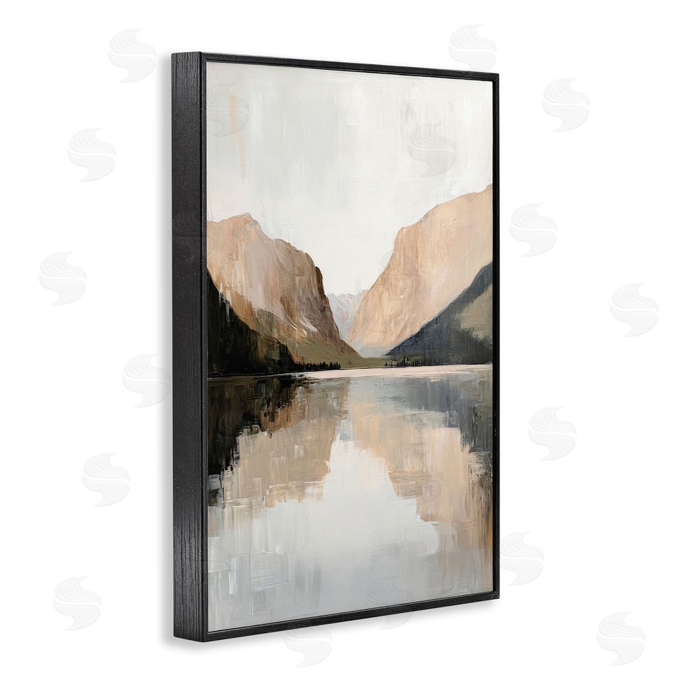 Petal Prints Design Mountains Reflecting Rustic Lake Black Framed Giclee Wall Art Print