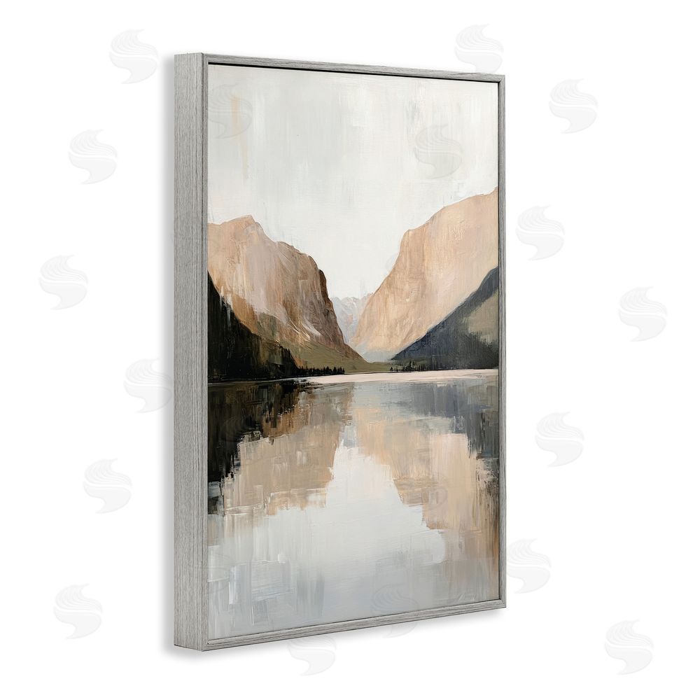 Petal Prints Design Mountains Reflecting Rustic Lake Gray Framed Giclee Wall Art Print