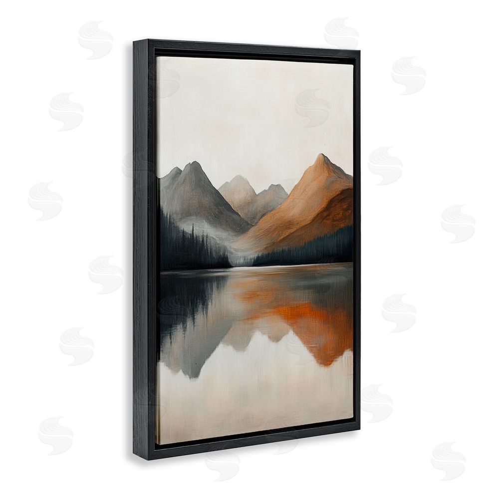 Petal Prints Design Terracotta Reflection Abstract Landscape Black Floating Frame Canvas Wall Art Print