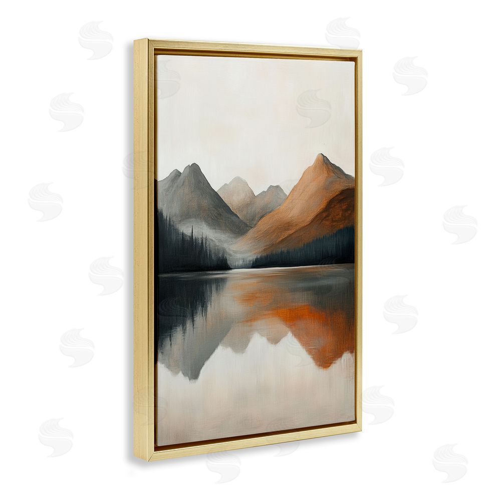 Petal Prints Design Terracotta Reflection Abstract Landscape Gold Floating Frame Canvas Wall Art Print
