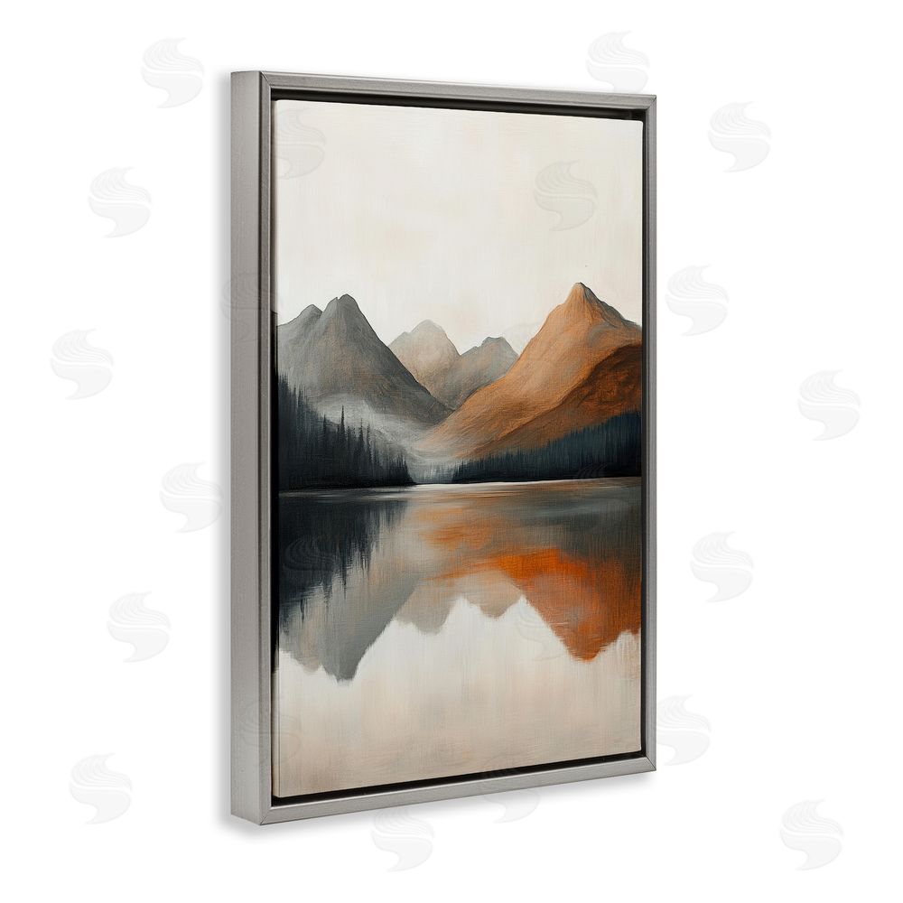 Petal Prints Design Terracotta Reflection Abstract Landscape Gray Floating Frame Canvas Wall Art Print