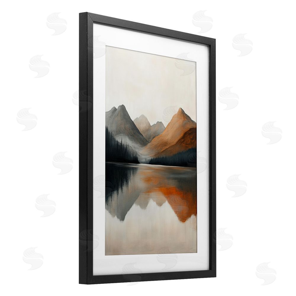 Petal Prints Design Terracotta Reflection Abstract Landscape Black Framed Print Under Glass with White Mat Wall Art