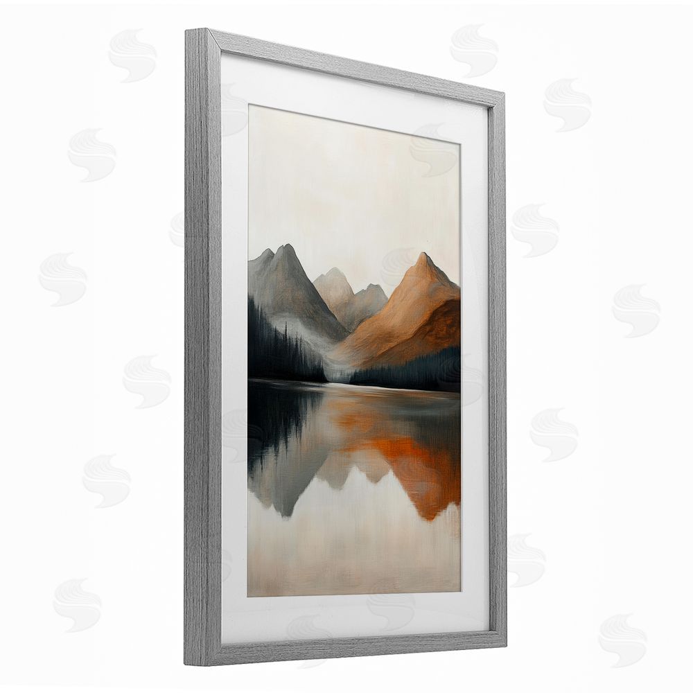 Petal Prints Design Terracotta Reflection Abstract Landscape Gray Framed Print Under Glass with White Mat Wall Art