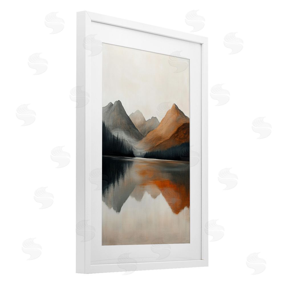 Petal Prints Design Terracotta Reflection Abstract Landscape White Framed Print Under Glass with Mat Wall Art