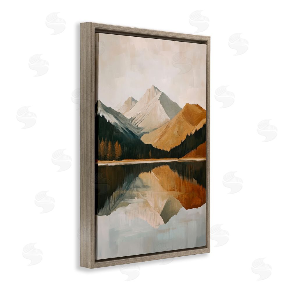 Petal Prints Design Terracotta Reflection Abstract Mountains Brown Floating Frame Canvas Wall Art Print