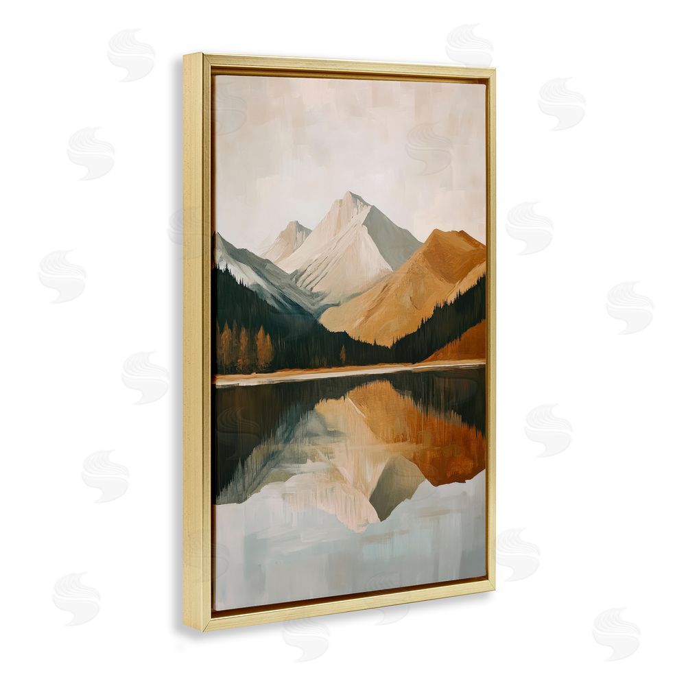 Petal Prints Design Terracotta Reflection Abstract Mountains Gold Floating Frame Canvas Wall Art Print