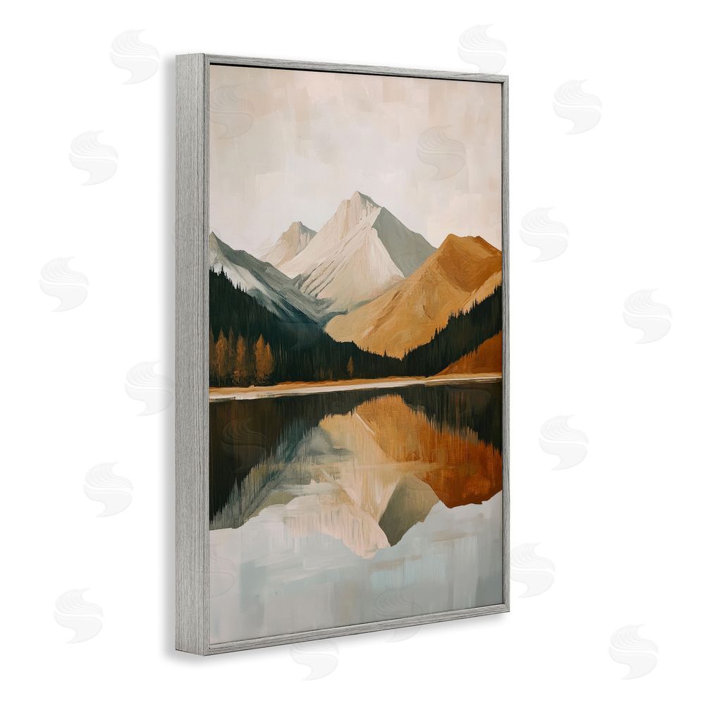 Petal Prints Design Terracotta Reflection Abstract Mountains Gray Framed Giclee Wall Art Print